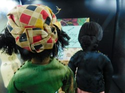 2 ethnic silk cloth dolls hat